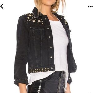 Agolde Size XS Reputation Jean Jacket Black Denim Grommet Studded Bomber Trucker